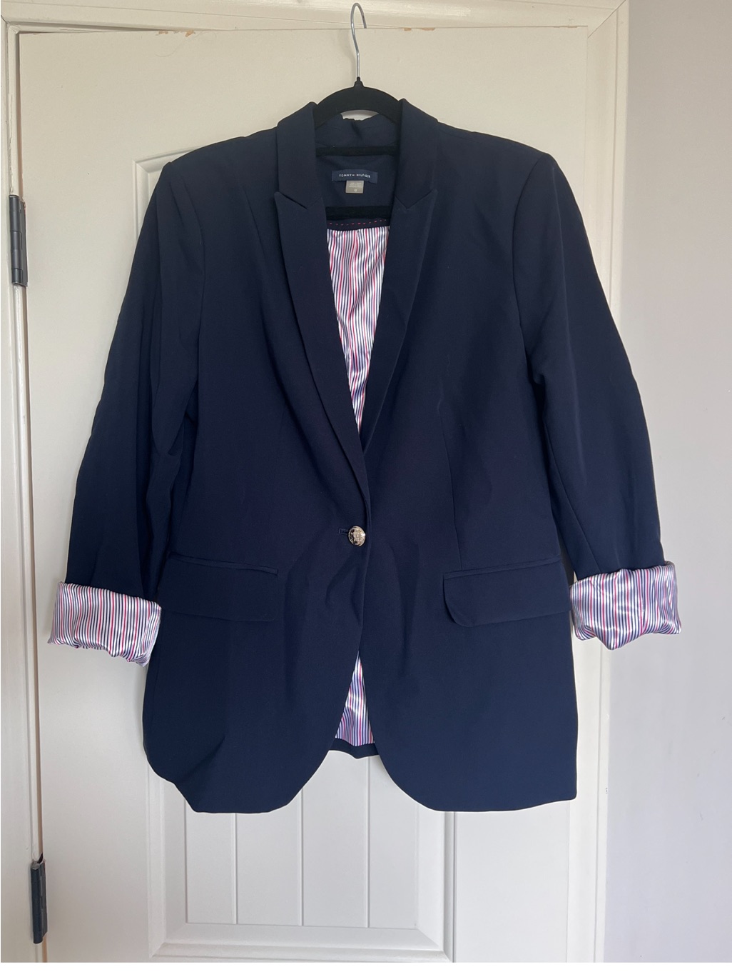 Tommy Hilfiger Women’s Navy Single-Button Blazer With Striped Lining